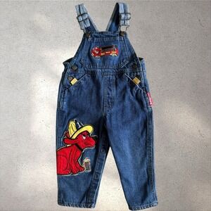 Vtg Clifford The Big Red Dog Firefighter Truck Denim Overalls Y2K 2000 Sz 12M